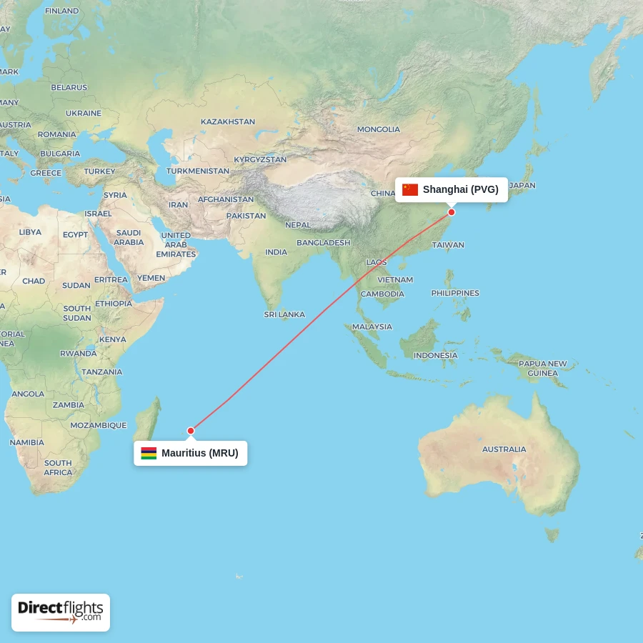 MRU - PVG route map