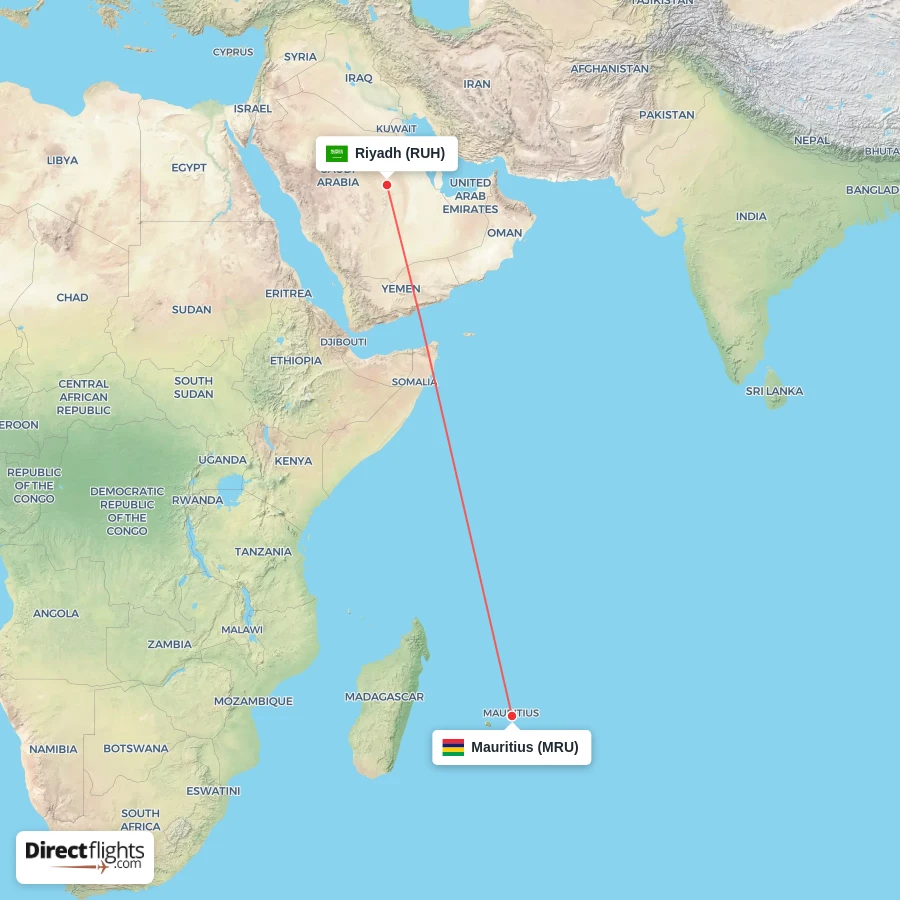 MRU - RUH route map