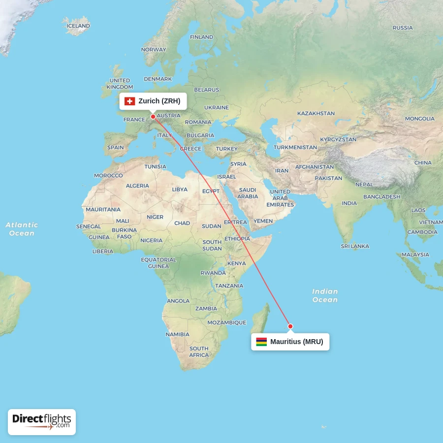 MRU - ZRH route map