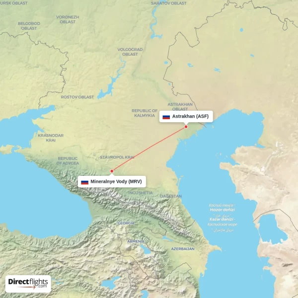 Mineralnye Vody - Astrakhan direct flight map