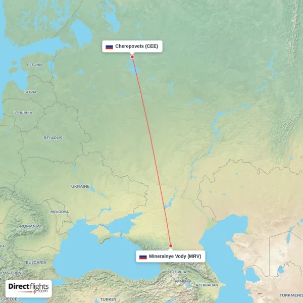 Mineralnye Vody - Cherepovets direct flight map