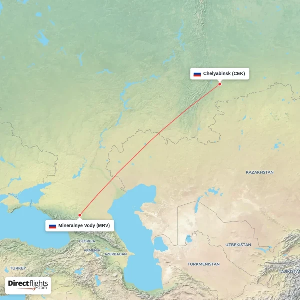 Mineralnye Vody - Chelyabinsk direct flight map