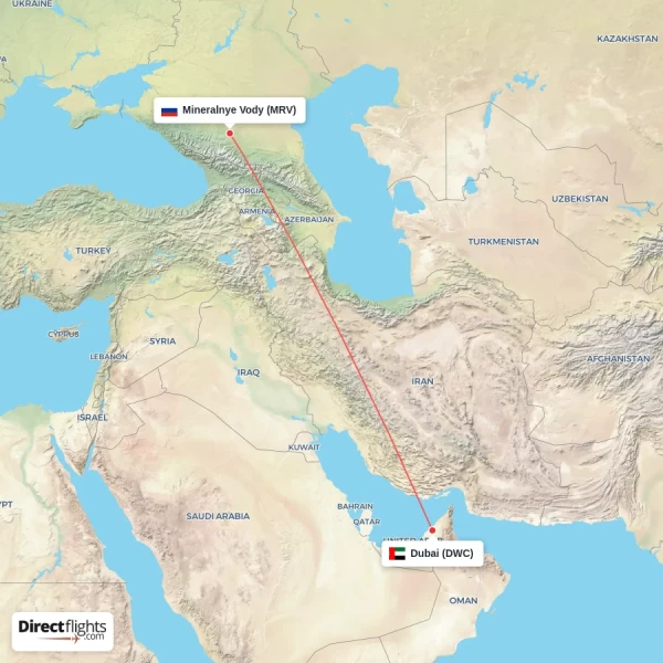 Mineralnye Vody - Dubai direct flight map