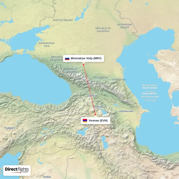 Mineralnye Vody - Yerevan direct flight map