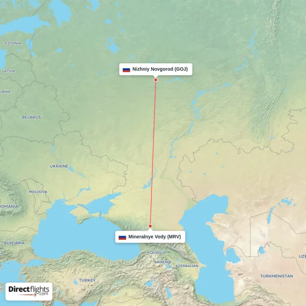 Mineralnye Vody - Nizhniy Novgorod direct flight map