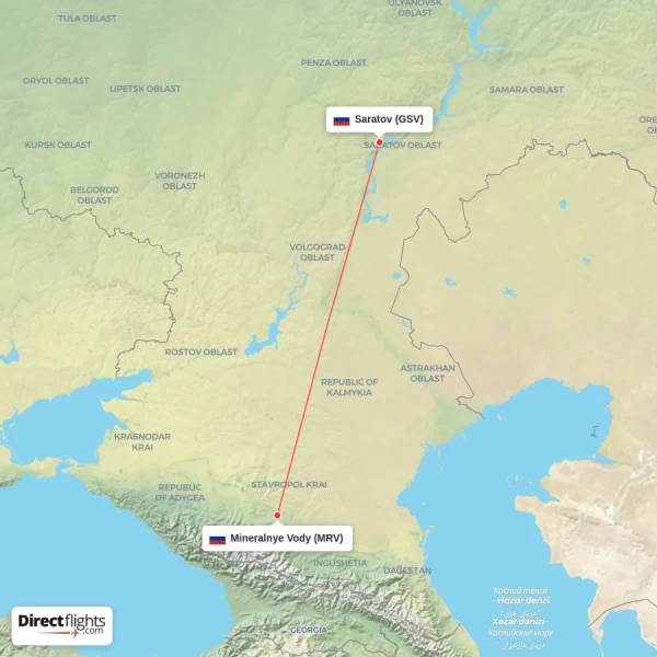 Mineralnye Vody - Saratov direct flight map