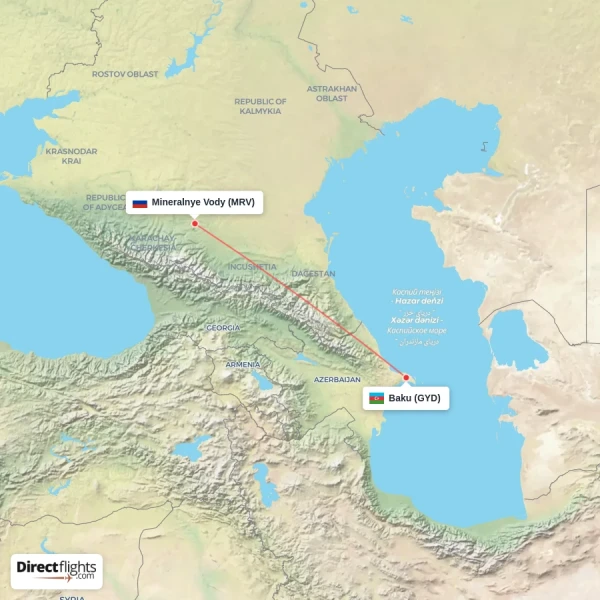 Mineralnye Vody - Baku direct flight map