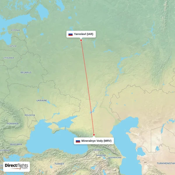 Mineralnye Vody - Yaroslavl direct flight map