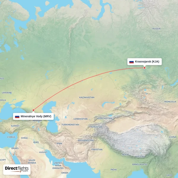 Mineralnye Vody - Krasnojarsk direct flight map