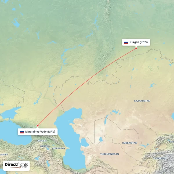 Mineralnye Vody - Kurgan direct flight map
