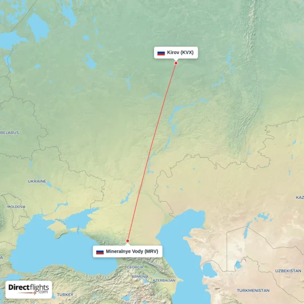 Mineralnye Vody - Kirov direct flight map