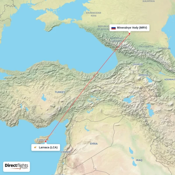Mineralnye Vody - Larnaca direct flight map