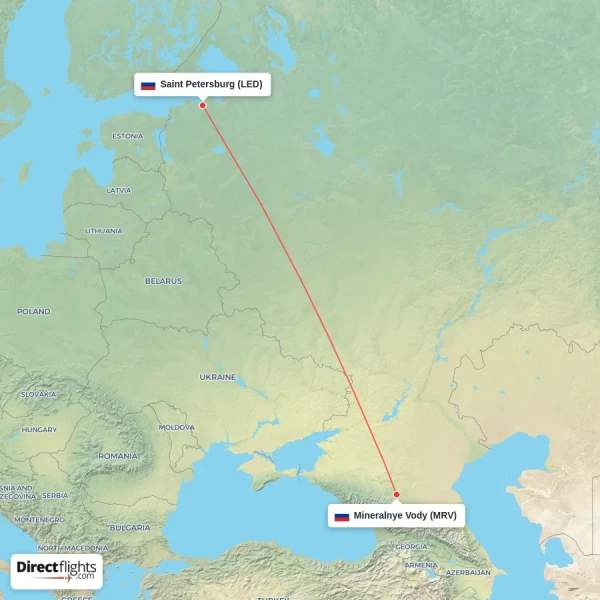 Mineralnye Vody - Saint Petersburg direct flight map