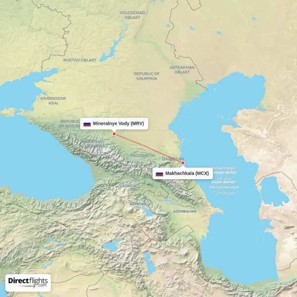 Mineralnye Vody - Makhachkala direct flight map
