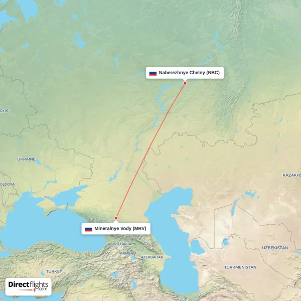 Mineralnye Vody - Naberezhnye Chelny direct flight map
