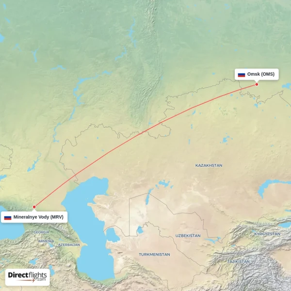 Mineralnye Vody - Omsk direct flight map
