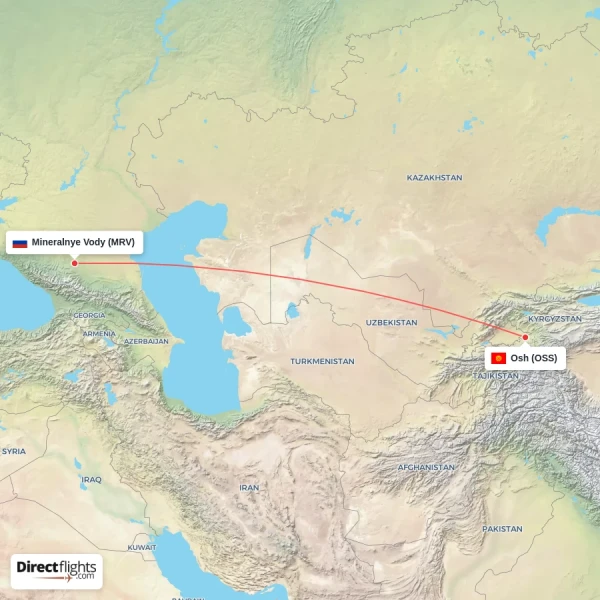 Mineralnye Vody - Osh direct flight map