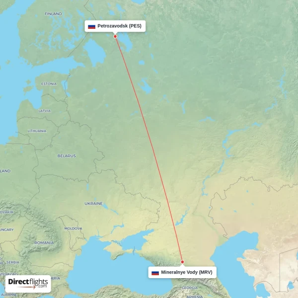 Mineralnye Vody - Petrozavodsk direct flight map