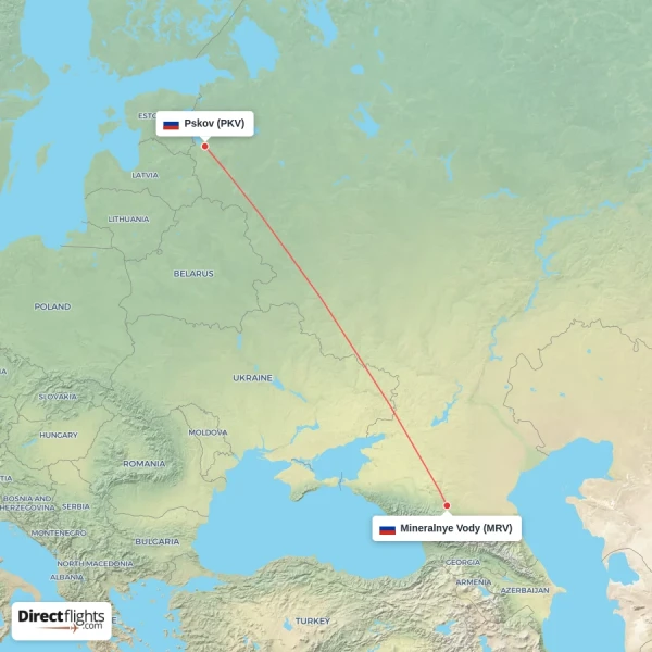 Mineralnye Vody - Pskov direct flight map