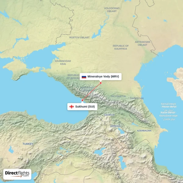 Mineralnye Vody - Sukhumi direct flight map