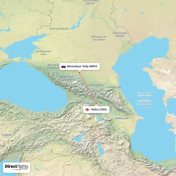 Mineralnye Vody - Tbilisi direct flight map