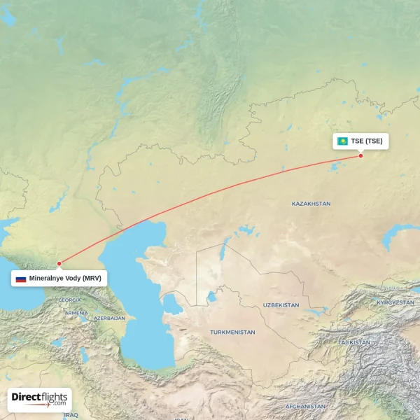 Mineralnye Vody - TSE direct flight map