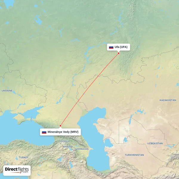 Mineralnye Vody - Ufa direct flight map