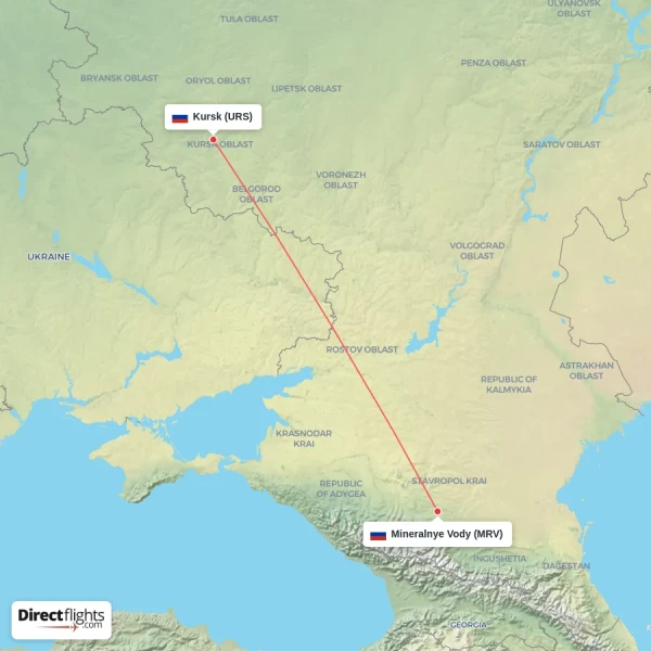 Mineralnye Vody - Kursk direct flight map