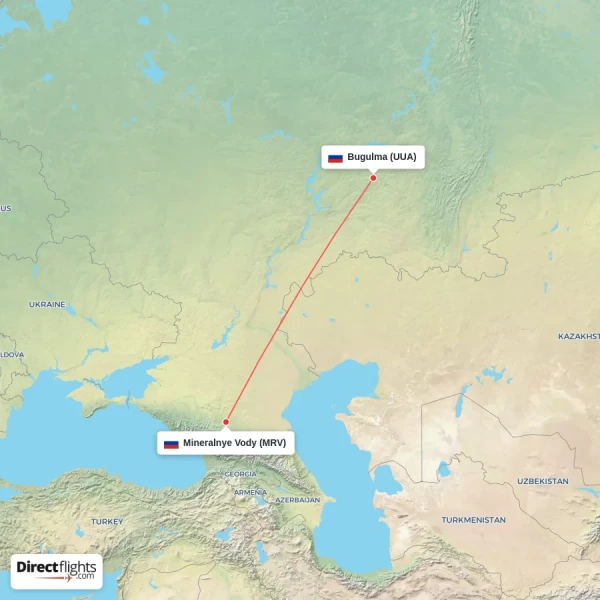Mineralnye Vody - Bugulma direct flight map