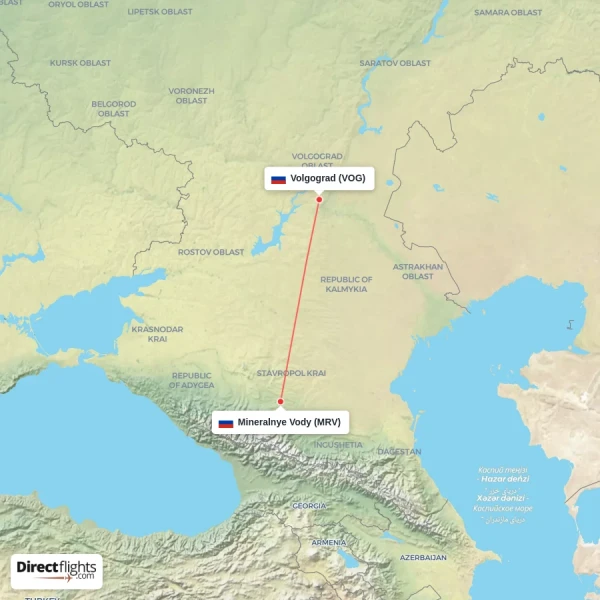 Mineralnye Vody - Volgograd direct flight map