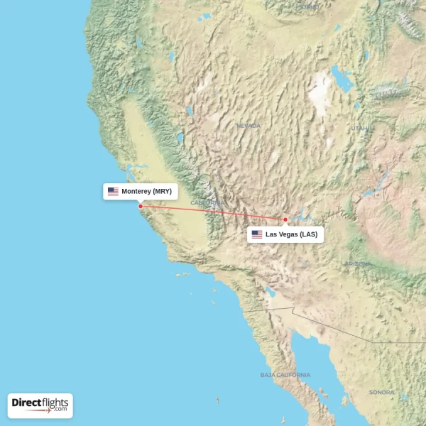 Monterey - Las Vegas direct flight map