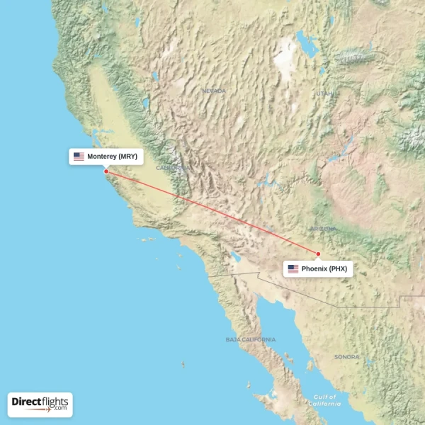 Monterey - Phoenix direct flight map