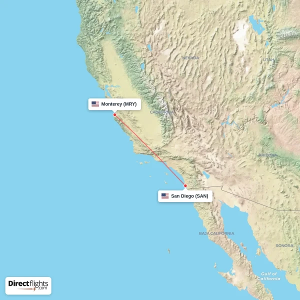 Monterey - San Diego direct flight map
