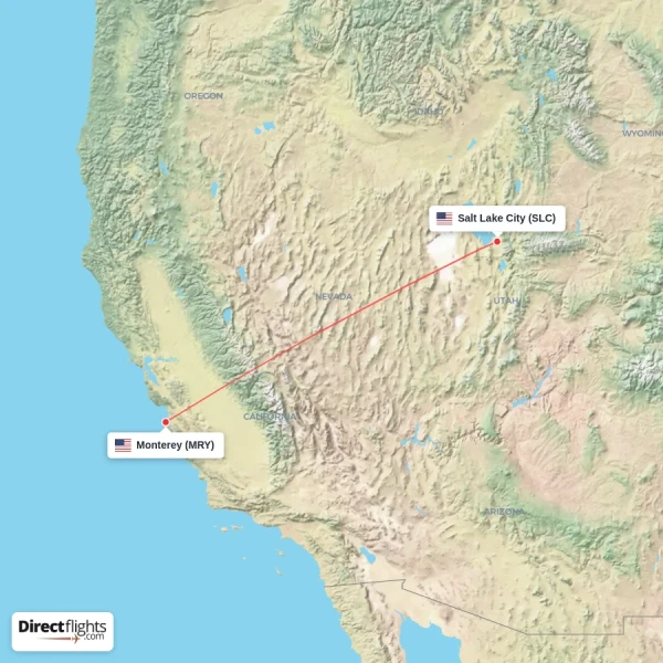Monterey - Salt Lake City direct flight map