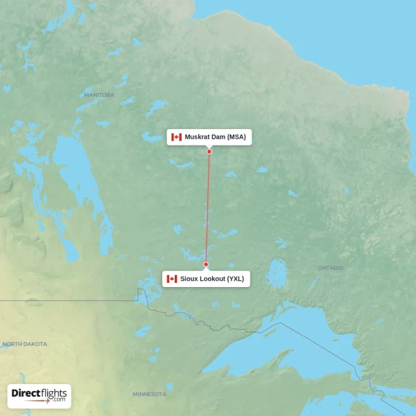 Muskrat Dam - Sioux Lookout direct flight map