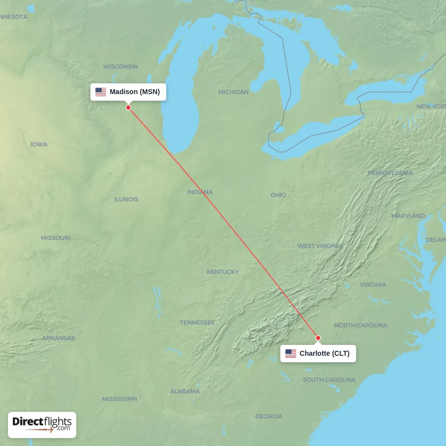 MSN - CLT route map