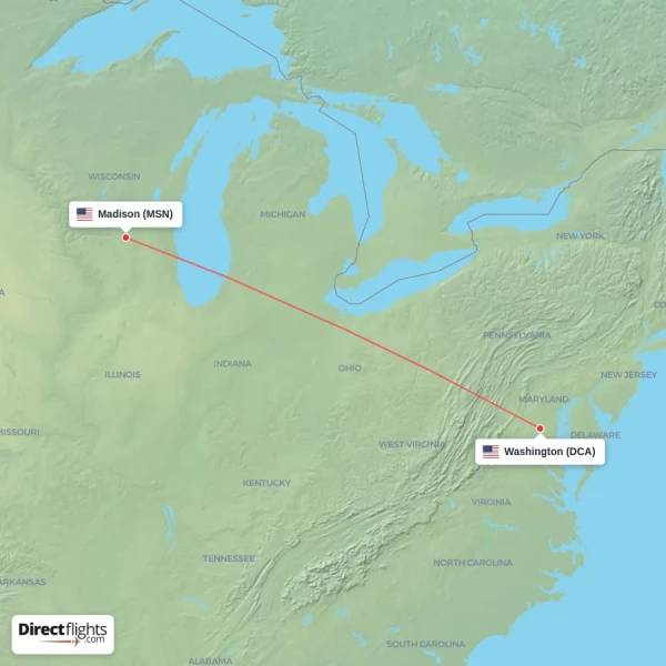 Madison - Washington direct flight map
