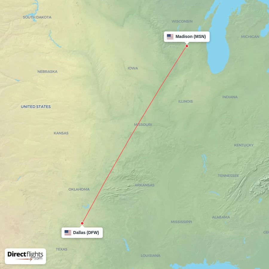 MSN - DFW route map