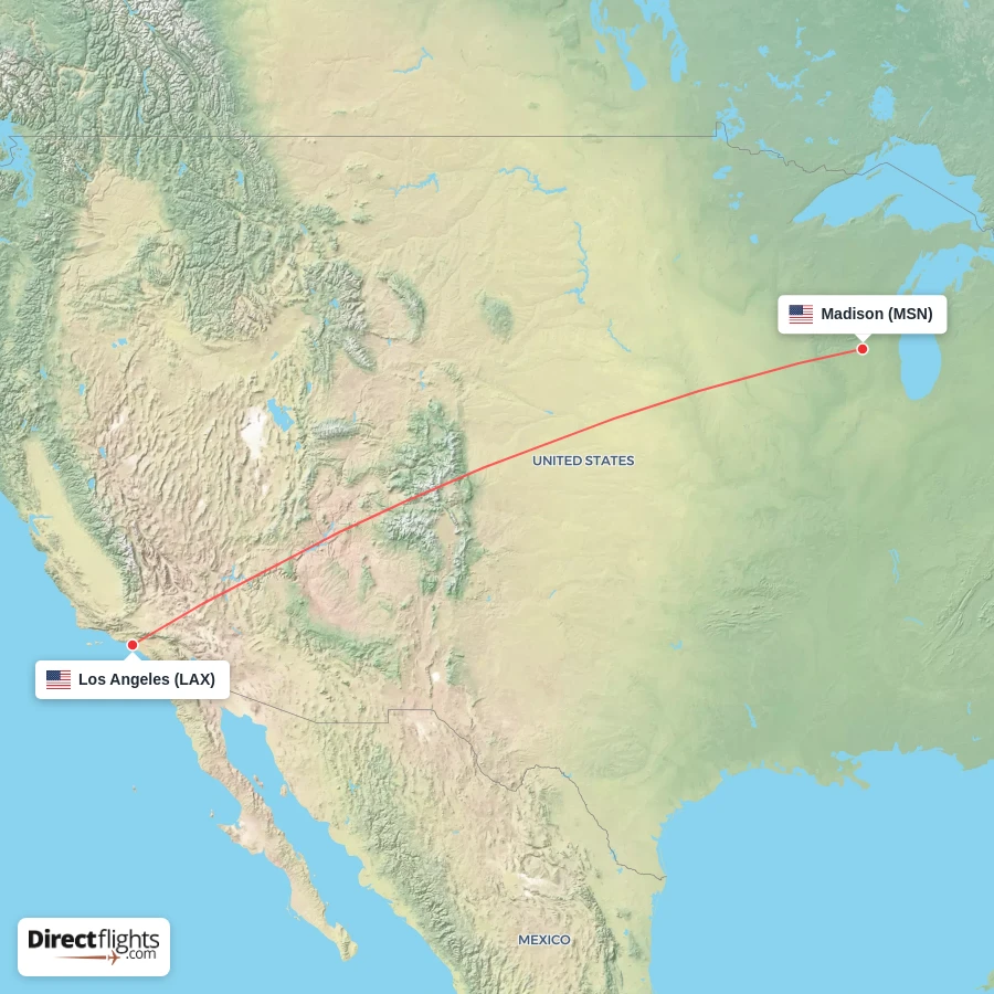 MSN - LAX route map