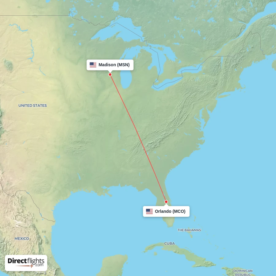 MSN - MCO route map