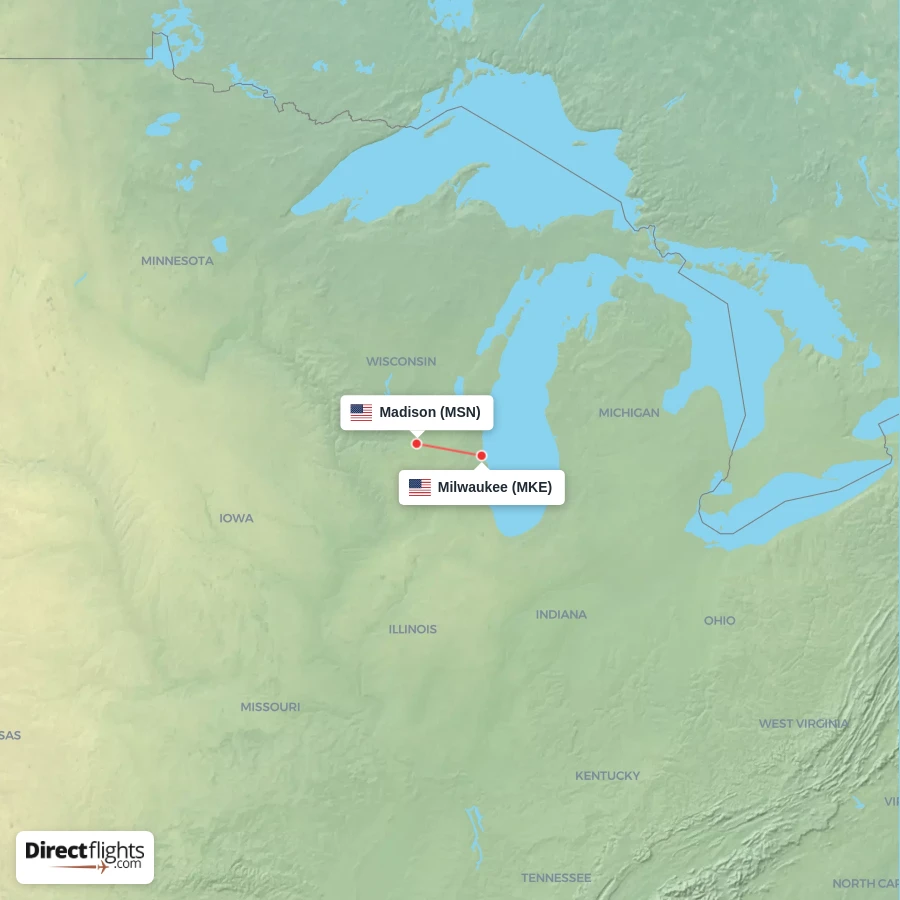 MSN - MKE route map