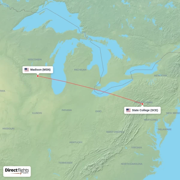 Madison - State College direct flight map