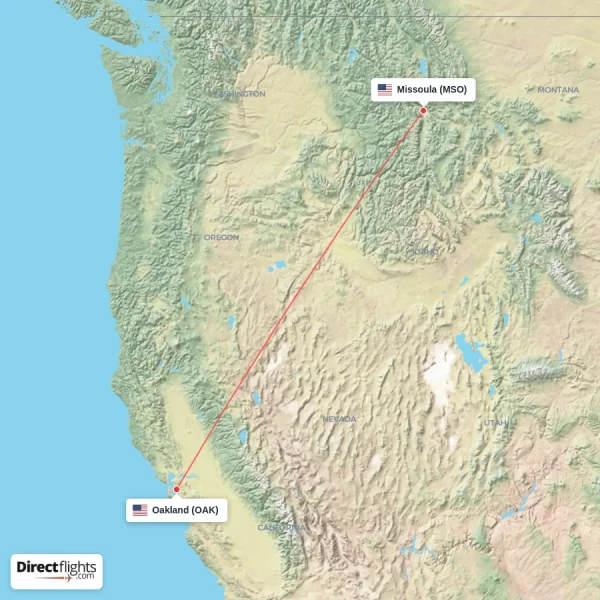Missoula - Oakland direct flight map