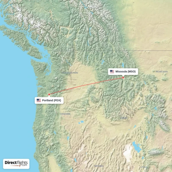 Missoula - Portland direct flight map