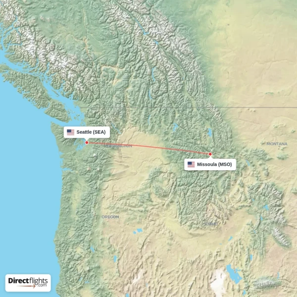 Missoula - Seattle direct flight map