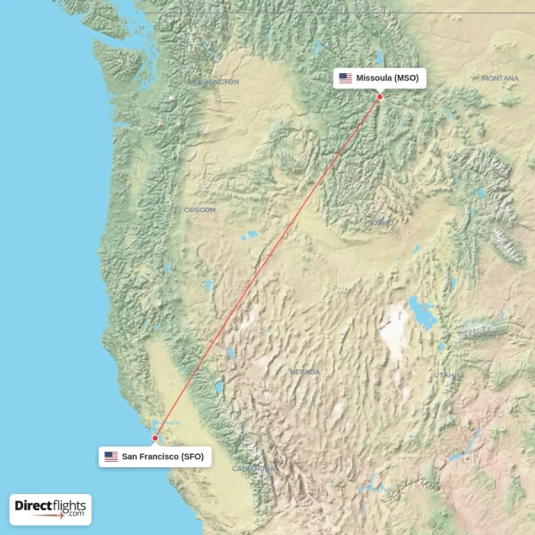 Missoula - San Francisco direct flight map