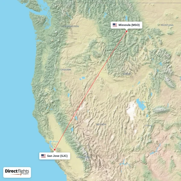 Missoula - San Jose direct flight map