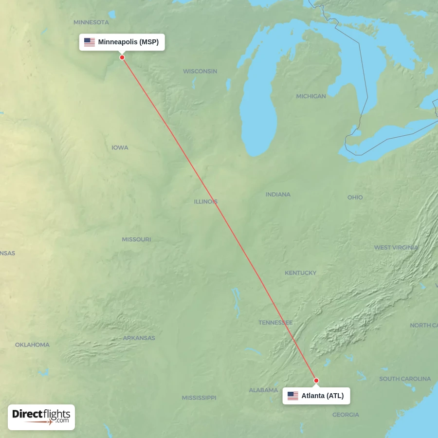 MSP - ATL route map