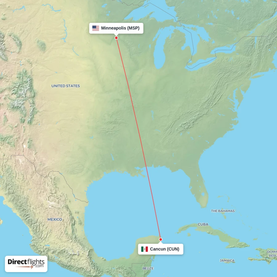 MSP - CUN route map
