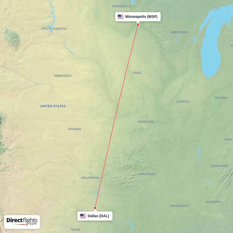 MSP - DAL route map